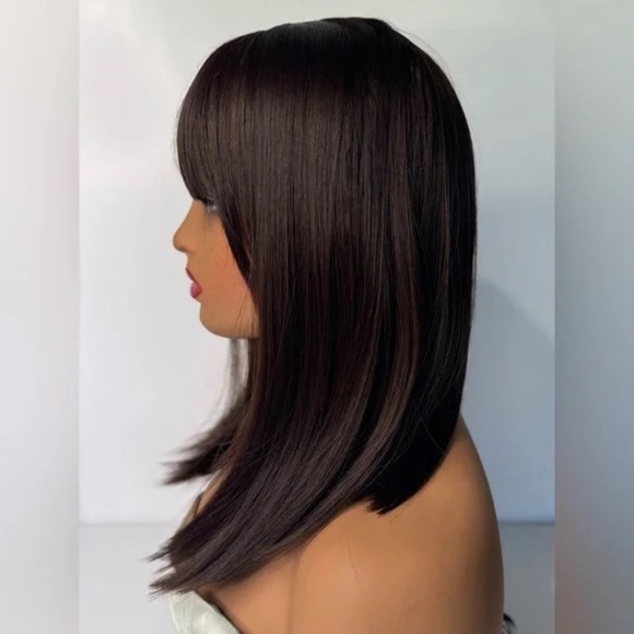 Straight Brown Wig with Bangs for Women – Natural Looking Medium Length - Picture 5 of 8